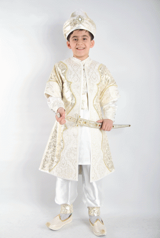 Desenli Krem Kaftan Sünnet Takımı Desenli Krem Kaftan Sünnet Takımı