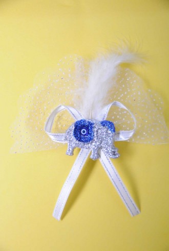 Beyaz Kurdeleli Gümüş Fil Figürlü Sünnet Şekeri Beyaz Kurdeleli Gümüş Fil Figürlü Sünnet Şekeri