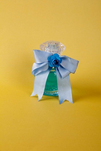 Kapaklı Şişe Mavi Çift Kurdele Lacivert Güllü Kolonya Şişesi Mevlit Sünnet Şekeri