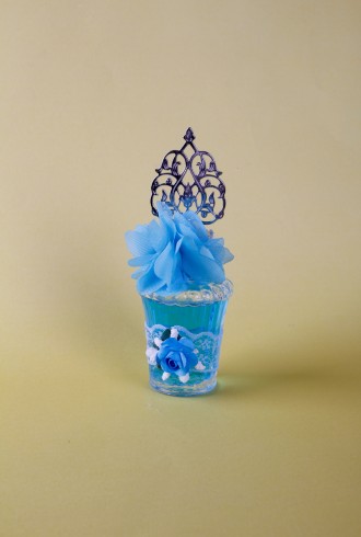 Mavi Güllü Kenarı Dantelli Kolonyalı Sünnet Şekeri