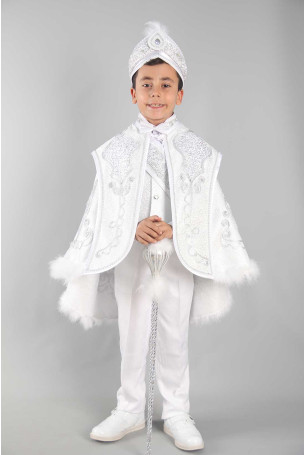 Nakış İşlemeli Beyaz İnci Pelerin Sünnet Takımı