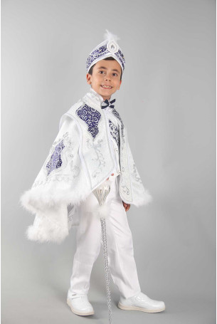 Nakış İşlemeli Beyaz Lacivert İnci Pelerin Sünnet Takımı