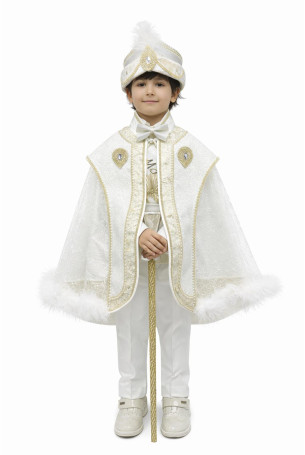 Tüllü Şah Pelerin Krem Altın Sünnet Takımı