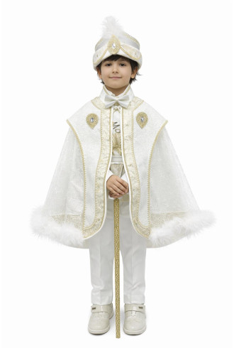 Tüllü Şah Pelerin Krem Altın Sünnet Takımı