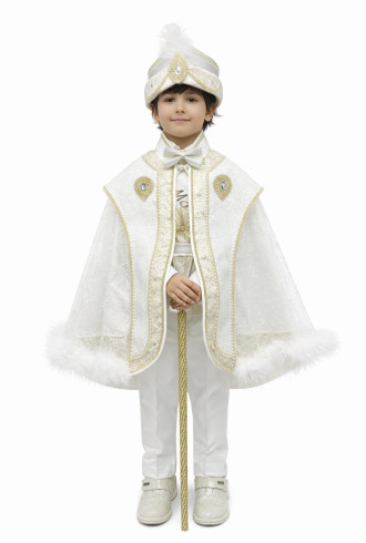 Tüllü Şah Pelerin Krem Altın Sünnet Takımı