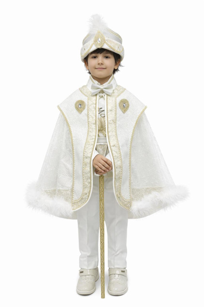 Tüllü Şah Pelerin Krem Altın Sünnet Takımı