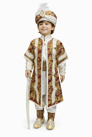 Desenli Şehzade Krem Bordo Kum Boncuklu Sünnet Takımı