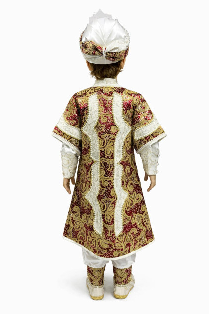 Desenli Şehzade Krem Bordo Kum Boncuklu Sünnet Takımı