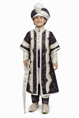 Desenli Şehzade Krem Bordo Göz Desen Sünnet Takımı