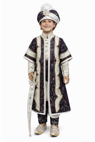 Desenli Şehzade Krem Bordo Göz Desen Sünnet Takımı