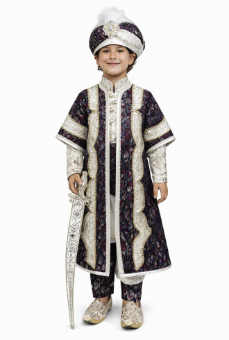 Desenli Şehzade Krem Bordo Göz Desen Sünnet Takımı