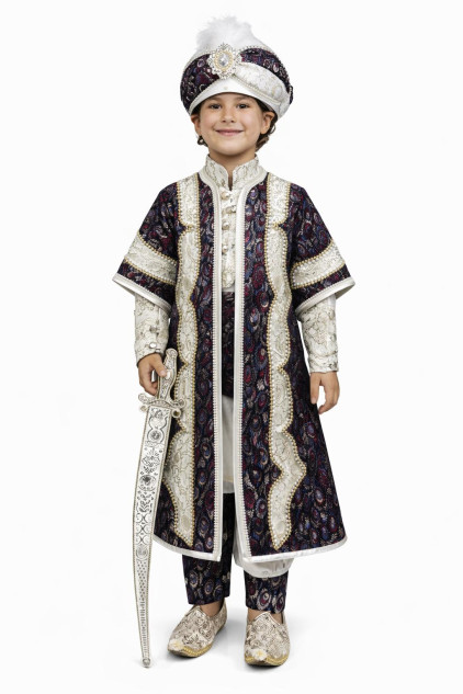 Desenli Şehzade Krem Bordo Göz Desen Sünnet Takımı