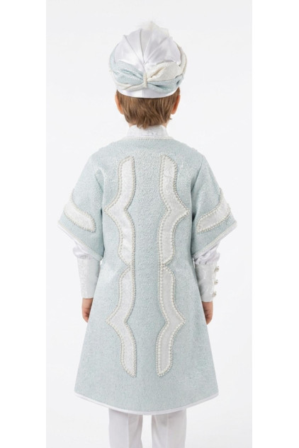 Desenli Şehzade Beyaz Açık Turkuaz Sünnet Takımı