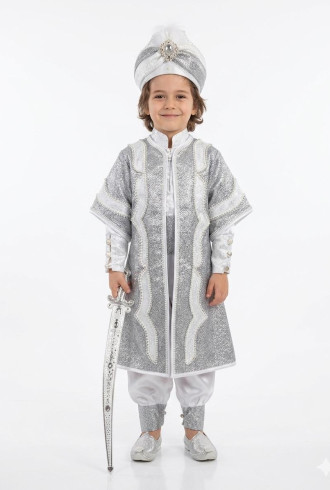 Desenli Şehzade Gri Beyaz Sünnet Takımı