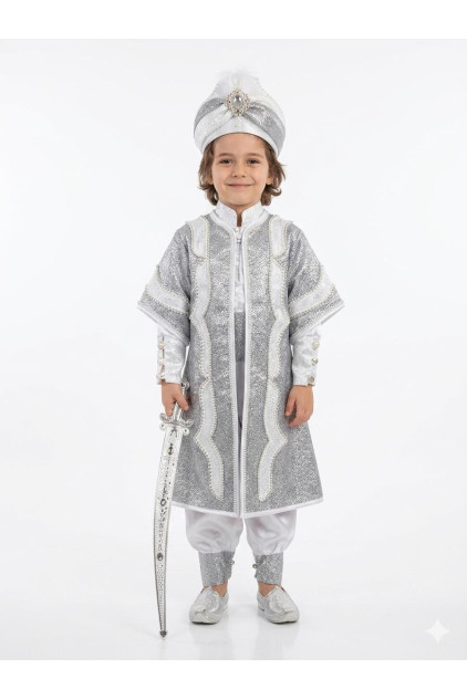 Desenli Şehzade Gri Beyaz Sünnet Takımı