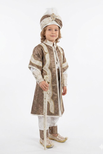 Desenli Şehzade Krem Koyu Kahve Sünnet Takımı