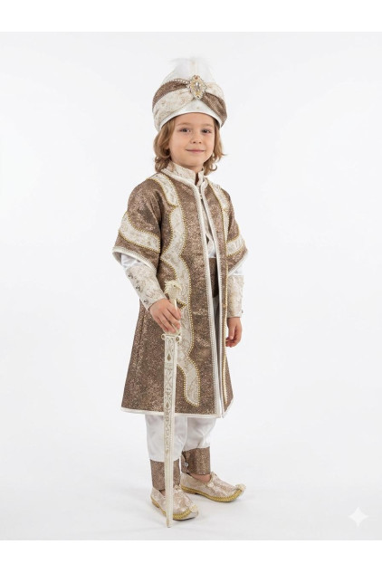Desenli Şehzade Krem Koyu Kahve Sünnet Takımı