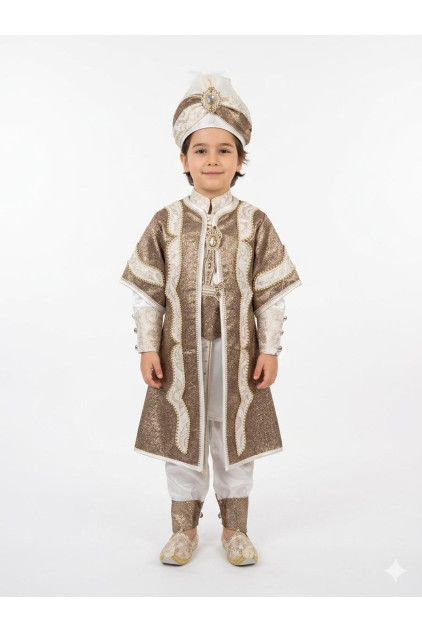 Desenli Şehzade Krem Koyu Kahve Sünnet Takımı