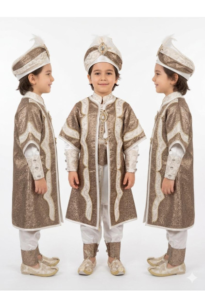 Desenli Şehzade Krem Koyu Kahve Sünnet Takımı