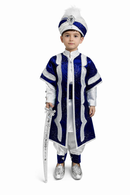 Desenli Şehzade Laci Beyaz Dal Baskılı Sünnet Takımı