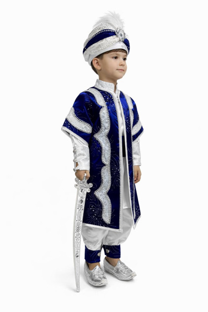 Desenli Şehzade Laci Beyaz Dal Baskılı Sünnet Takımı