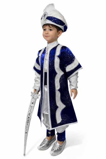 Desenli Şehzade Laci Beyaz Dal Baskılı Sünnet Takımı