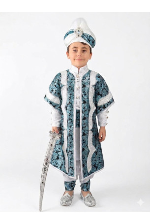 Desenli Şehzade Turkuaz Beyaz Sünnet Takımı
